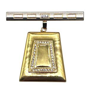 VTG Art Deco Gold Tone Bar Pin Geometric Trapezoid Drop Pendant Pavé Rhinestone